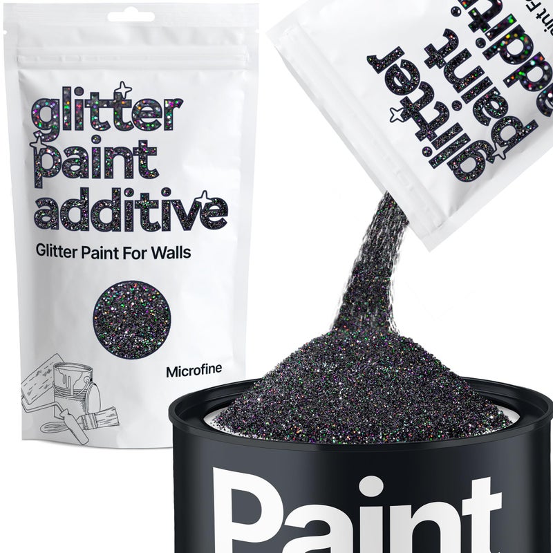 Hemway Glitter Paint Additive Crystals for Acrylic Emulsion Paint, Interior & Exterior Walls, Wood, Varnish, Matt, Gloss, Furniture 100g / 3.5oz - Microfine (1/256" 0.004" 0.1mm) - Black Holographic - Image 1